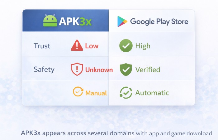 APK3x versus Google Play Store comparison chart