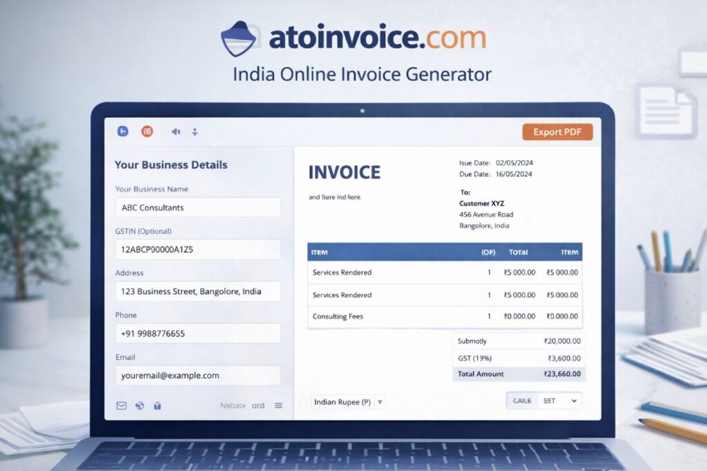 Atoinvoice com India: What It Is, Features, Safety & How to Use It atoinvoice com India online invoice generator interface example